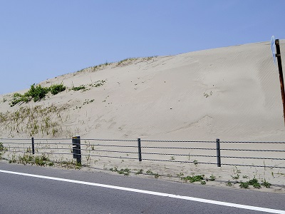 道路に押し寄せる砂丘
